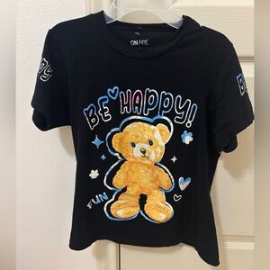 On Fire Black Tee with Happy Bear Design